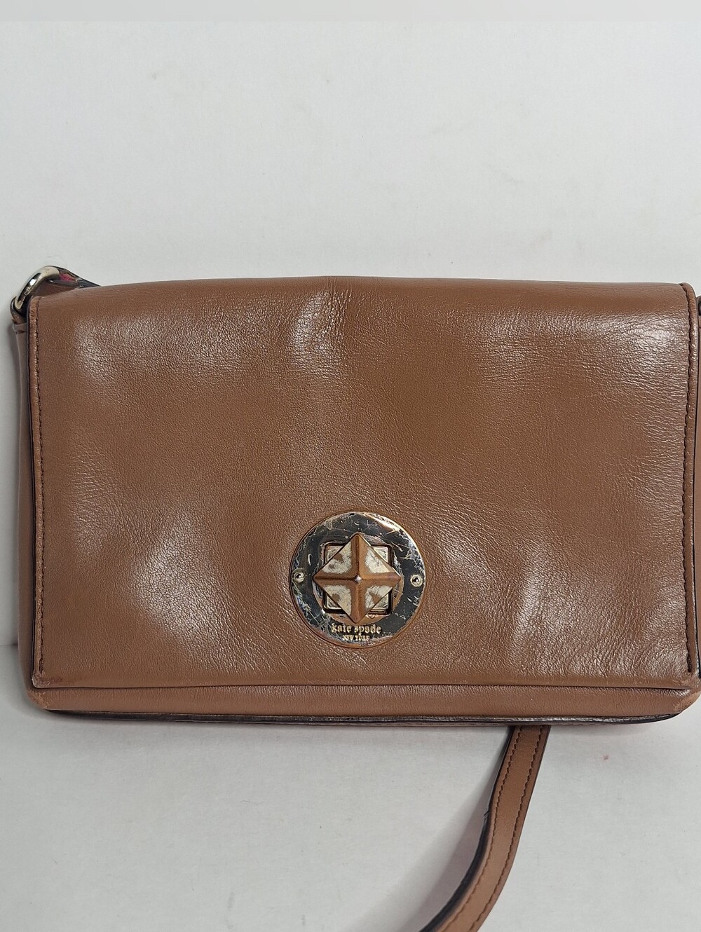 Kate Spade New York Story Book Lined Small Brown Crossbody Bag Turn Lock